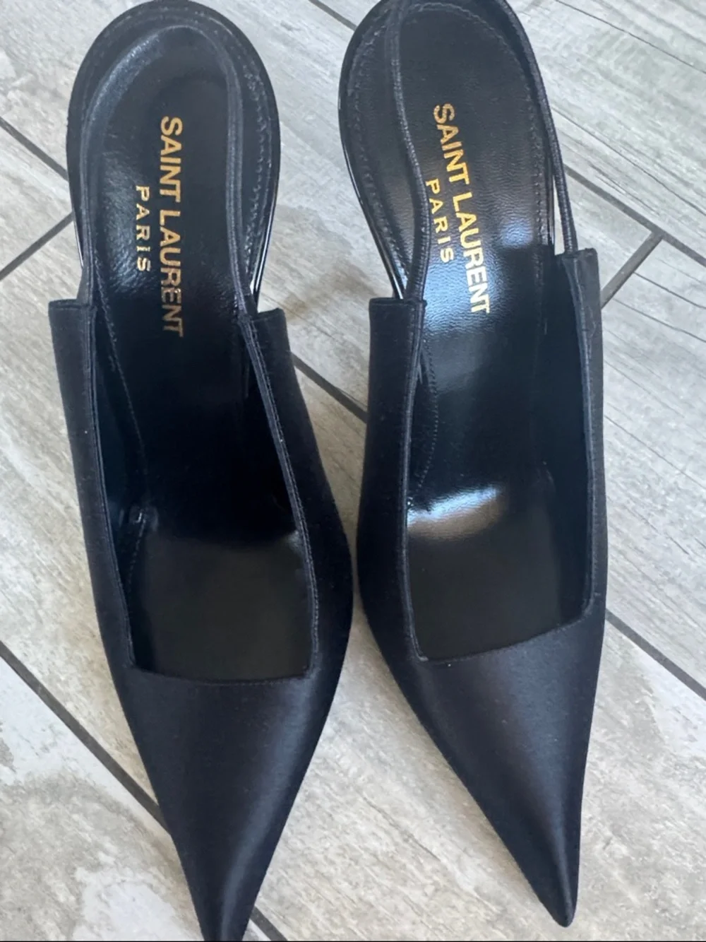 Saint Laurent Black Pointed Satin Slingback Pumps 39.5 - Picture 5 of 5